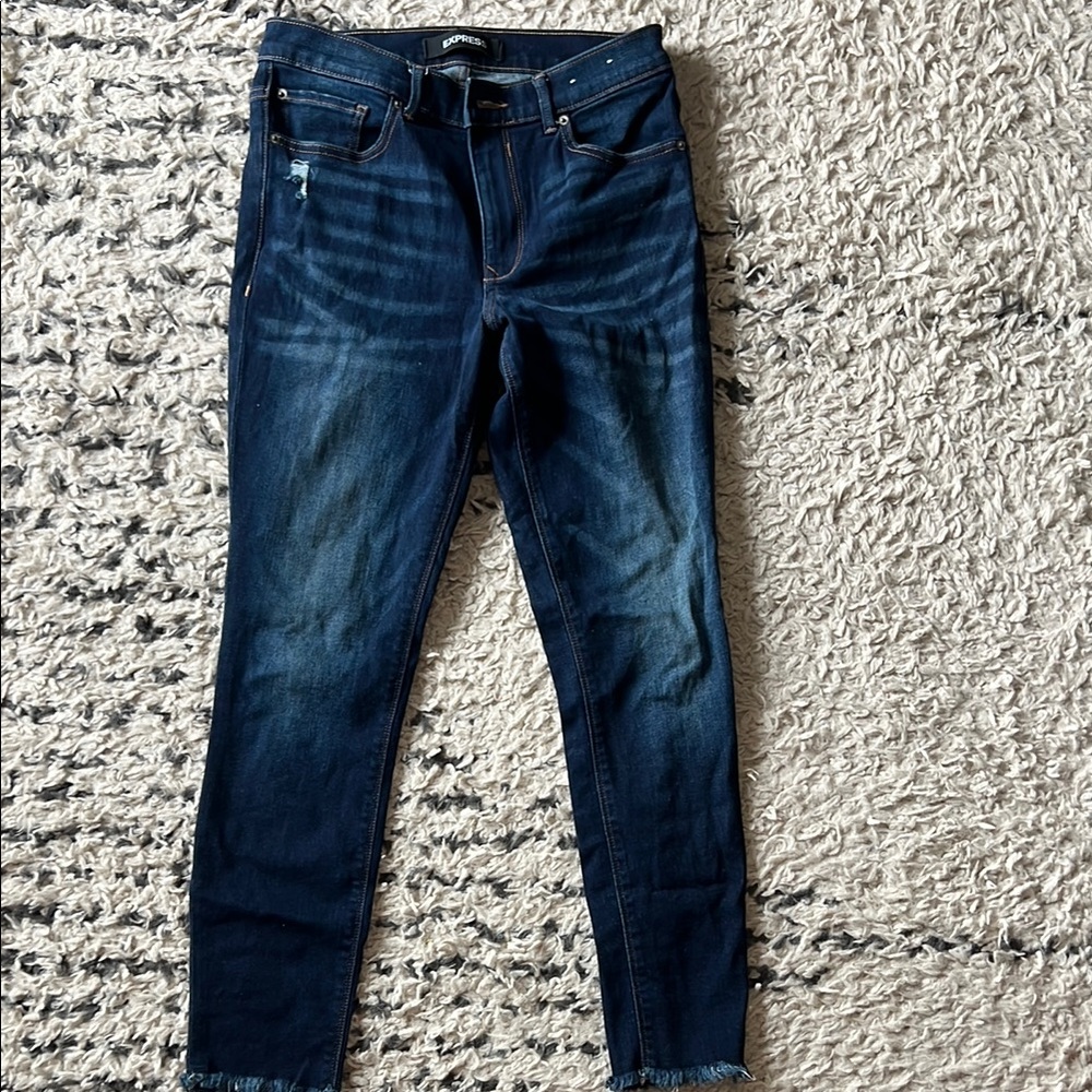 Express Dark Blue Ankle Jeans - High Rise